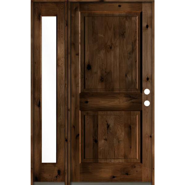 Krosswood Doors 50 in. x 80 in. Rustic knotty alder Left-Hand/Inswing Clear Glass Provincial Stain Wood Prehung Front Door w/Sidelite