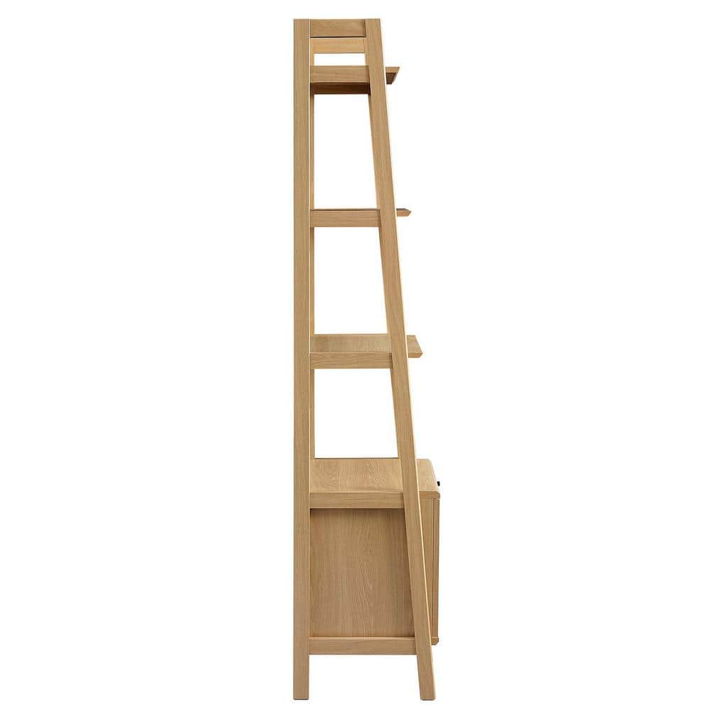 Bixby Oak 21" Slim Tiered Bookshelf with Concealed Storage