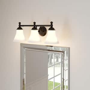 Crawley 3-Light Oil-Rubbed Bronze Vanity Light with White Glass Shades