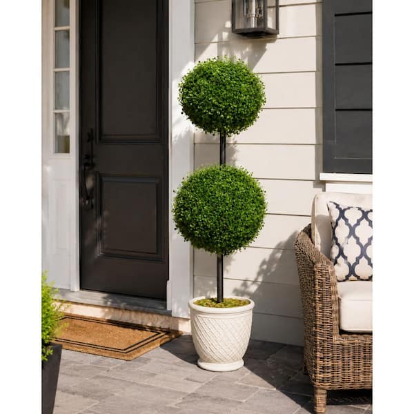 StyleWell 3.1 ft. Artificial UV Resistant 2-Ball Boxwood Topiary