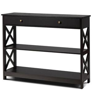 39 in. Coffee Rectangle Wood Console Table with Drawer and Storage Shelves