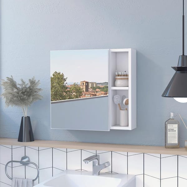 19.6 in. W x 18.6 in. H Rectangular White Wall Medicine Cabinet with Mirror
