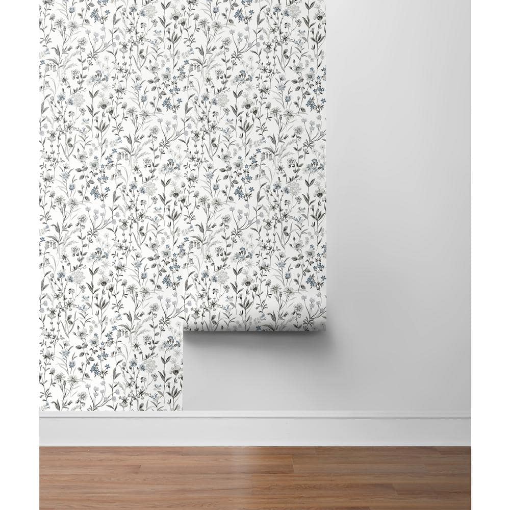 Charcoal and Bluestone Floral Peel and Stick Wallpaper
