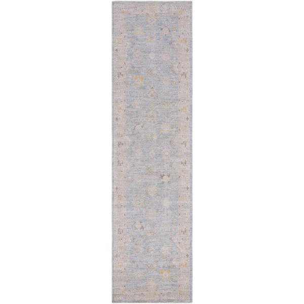 Livabliss Avant Garde 2 ft. x 7 ft. Blue Border Indoor Runner