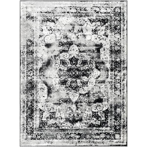Livabliss Monte Carlo Black Medallion 9 ft. x 12 ft. Indoor Area Rug