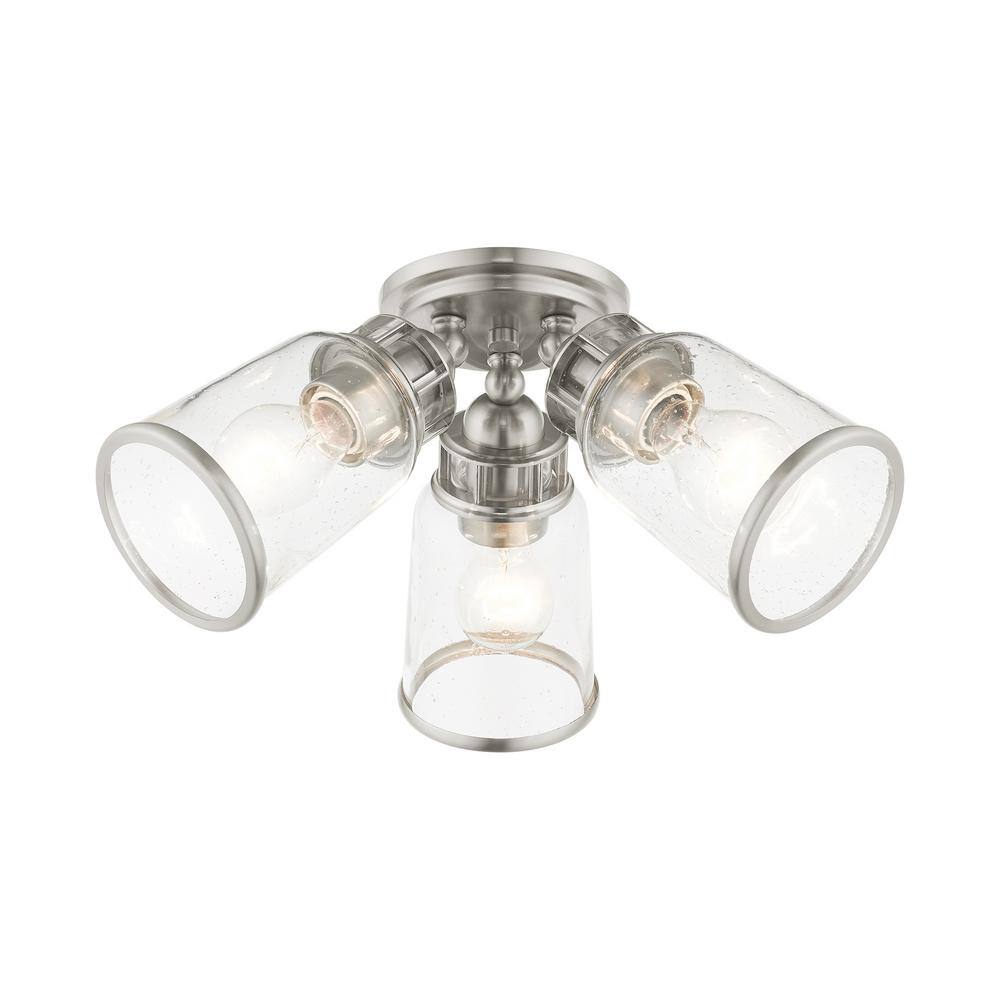 Brushed Nickel 3-Light Flush Mount with Clear Seeded Glass