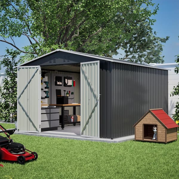 ToolCat 10x10 ft Outdoor Metal Storage Shed with Lockable Double