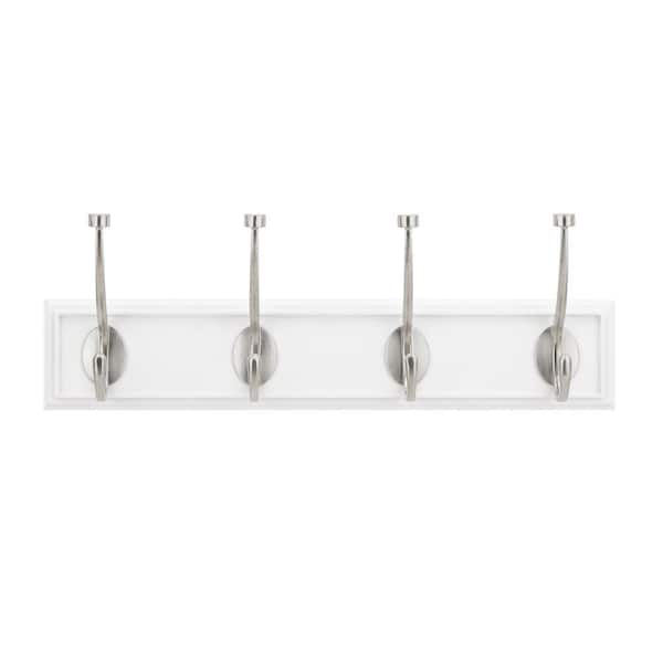 Home Decorators Collection 18 in. White Snap Install Hook Rack with 4 Satin Nickel Pill Top Hooks