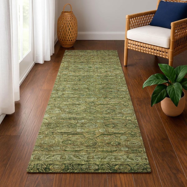 Mayfield Premium Machine Washable Abstract AMF1762 Aloe 2 ft. 3 in. x 7 ft. 6 in. Runner Rug