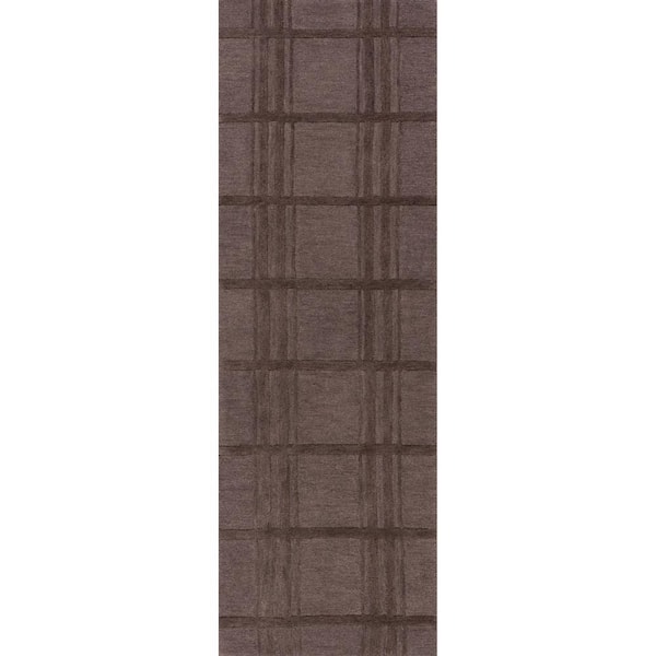 RUGS USA Mallory Plaid Wool Dark Brown 3 ft. x 8 ft. Indoor/Outdoor Patio Runner Rug