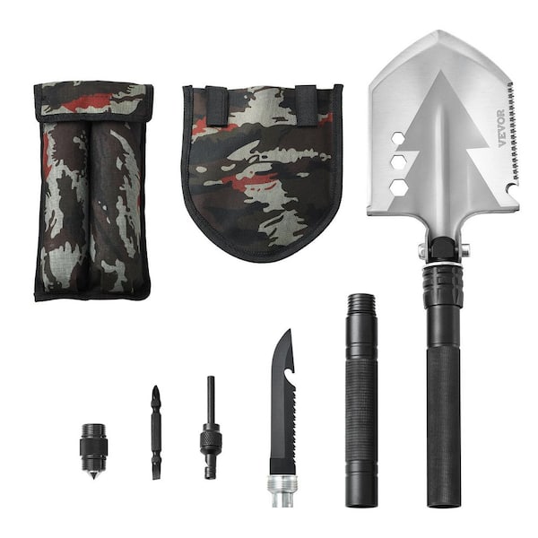 Survival Shovel, 8 in 1 Camping Shovel Folding Multitool, Military Grade Portable Compact Tactical Shovel
