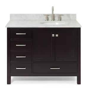 Cambridge 43 in. W x 22 in. D x 35.25 in. H Vanity in Espresso with Carrara White Marble Vanity Top with Basin