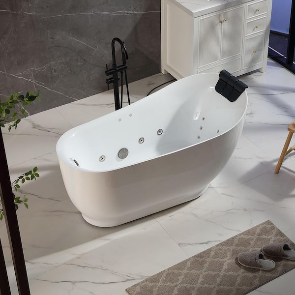 Empava 59 in. x 29.5 in. Right Drain Brushed Nickel Freestanding