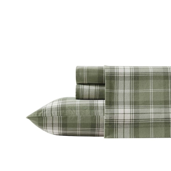 Heartland Plaid 4-Piece Green Flannel Cotton King Sheet Set