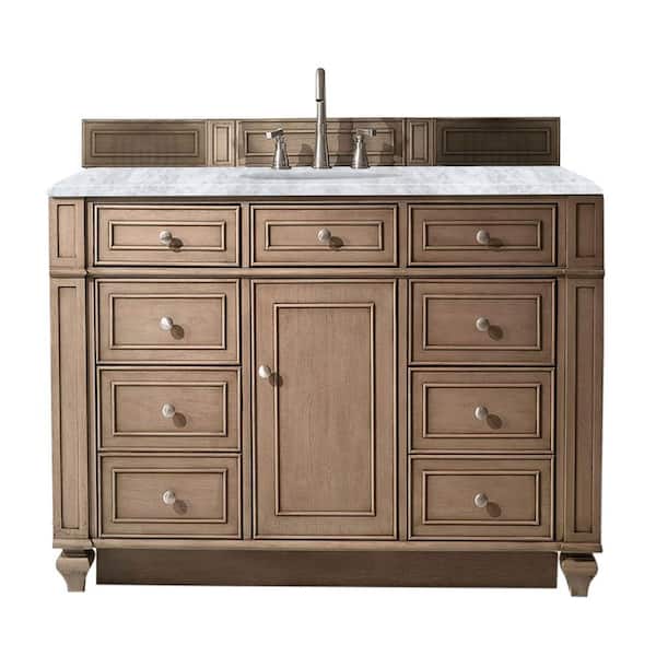 James Martin Vanities Bristol 48 in. W x 23.5 in. D x 34 in. H Single Vanity in Whitewashed Walnut with Marble Top in Carrara White