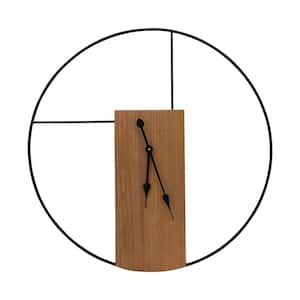 Iron Metal/Wood, 30 in. Wall Clock, Black/Brown