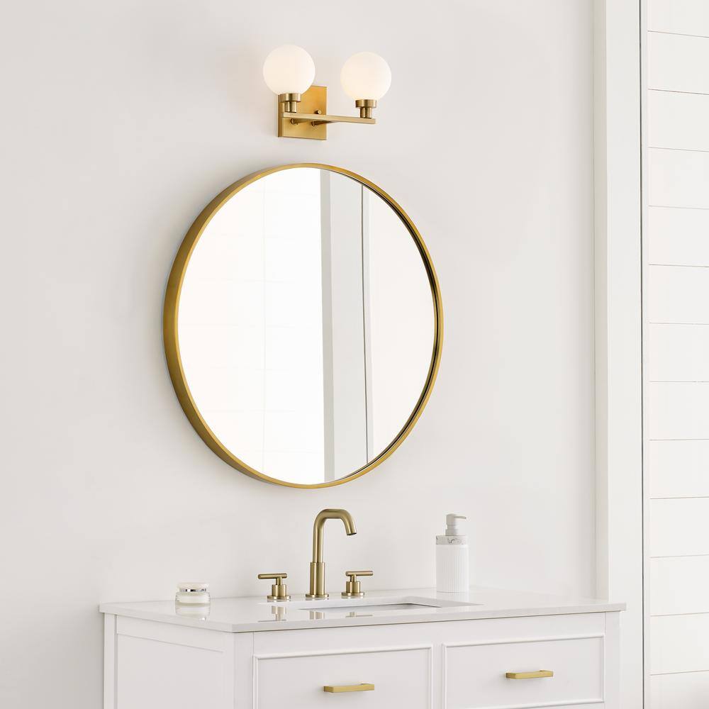 Clybourn Satin Brass 2-Light Vanity with Milk Glass Shades