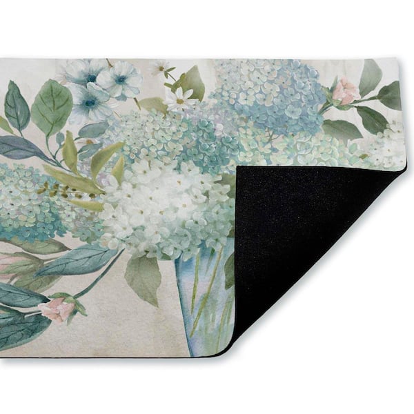 Blue Hydrangeas Galore Beige 18 in. x 30 in. Polyester Non-Slip Outdoor Door Mat