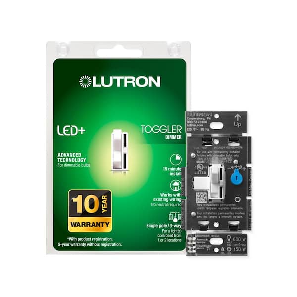 Toggler LED+ Dimmer Switch for Dimmable LED and Incandescent Bulbs, 150W LED/Single-Pole or 3-Way, White (TGCL-153PH-WH)