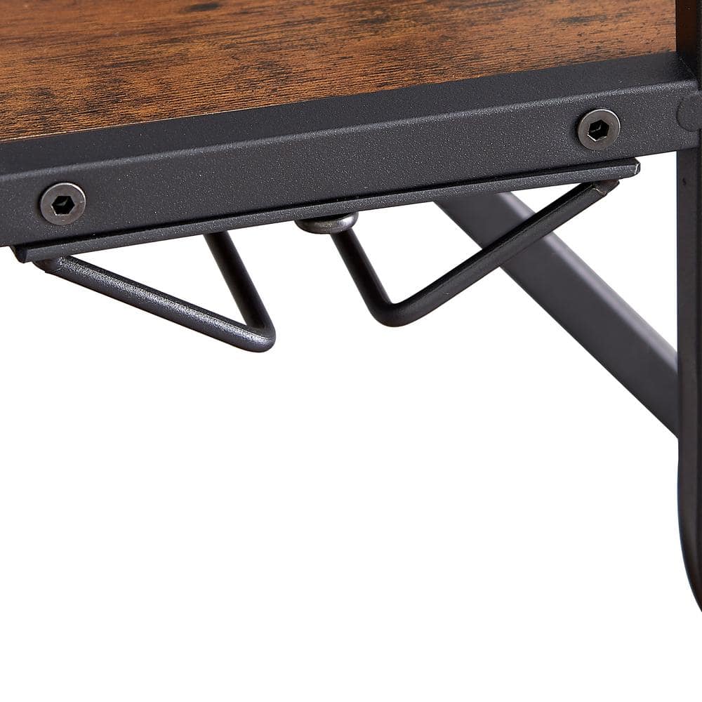 Rustic Brown 5-Tier Freestanding Wine Rack with Glass Holder