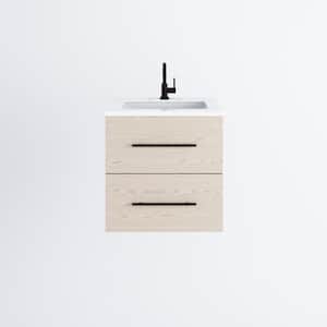 Napa 24 W x 22 D x 21-3/8 H Single Sink Bathroom Vanity Wall Mounted in Natural Oak with White Quartz Countertop