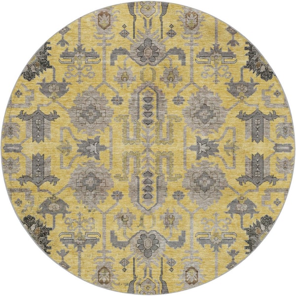Dream Shag Premium Machine Washable Abstract ADS697 Honey 8 ft. x 8 ft. Round Rug