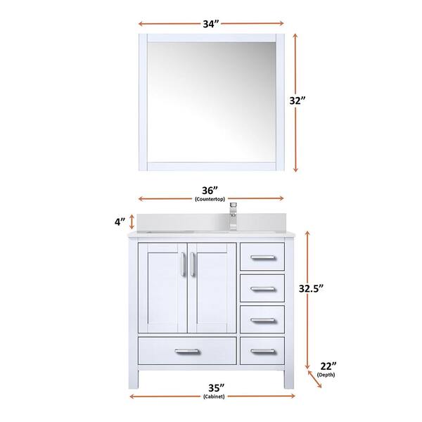 Lexora Jacques 36 in. W x 22 in. D Right Offset White Bath