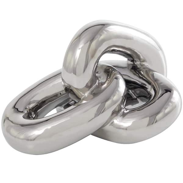 Litton Lane 7 in. x 6 in. Silver Ceramic 3 Link Chain Sculpture