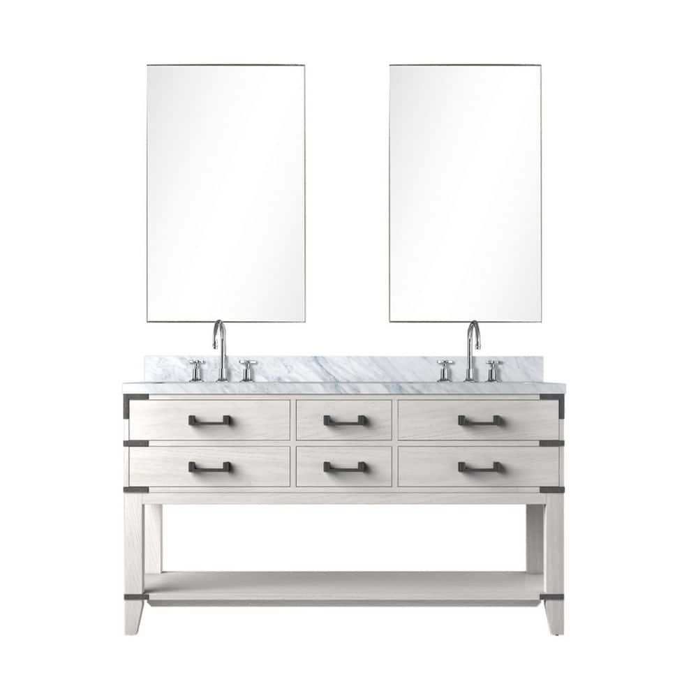 Irvington 60 in. W x 22 in. D White Oak Double Bath Vanity with Carrara Marble Top, Faucet Set, and 28 in. Mirrors price history on PriceWatchPro