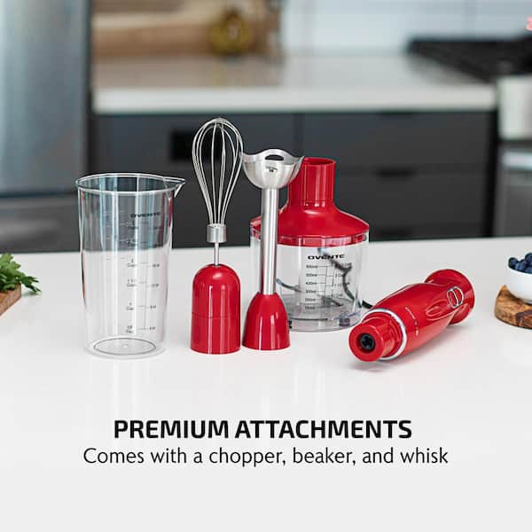 OVENTE Ultra-Stick 2-Speed Red Hand Immersion Blender Set with  Whisk+Beaker+Chopper HS565R - The Home Depot