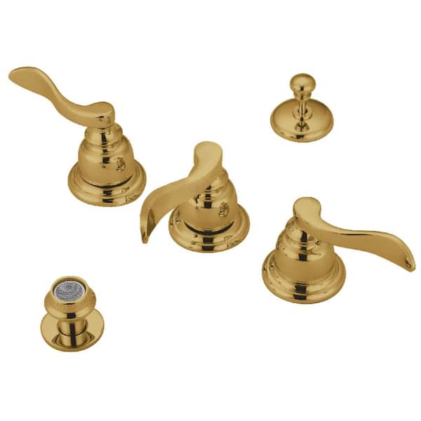 Kingston Brass NuWave French 3-Handle Bidet Faucet in Polished Brass