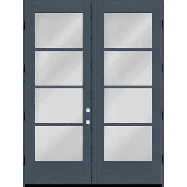 Steves & Sons Legacy 72 in. x 96 in. Icon 4L Modern Clear Glass Dark Denim RHOS Fiberglass Double Prehung Front Door with 4-9/16 Jamb