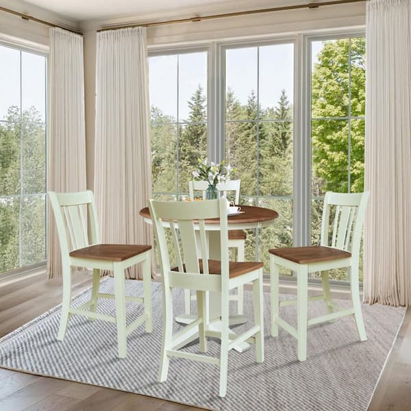 Aria Transitional Hickory/Shell 36 in Extendable Solid Wood Counter-height Pedestal Dining Table, Seats 4