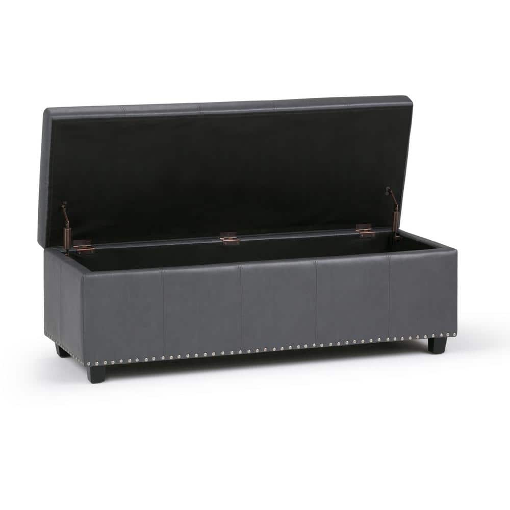 Stone Gray Faux Leather Rectangular Storage Ottoman Bench