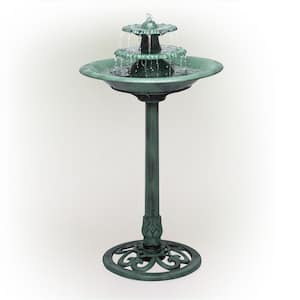 35 in. Tall Outdoor 3-Tiered Pedestal Water Fountain and Birdbath, Green