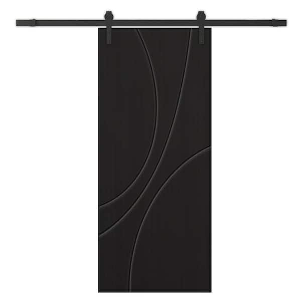 CALHOME 36 in. x 84 in. Black Stained Composite MDF Paneled Interior Sliding Barn Door with Hardware Kit