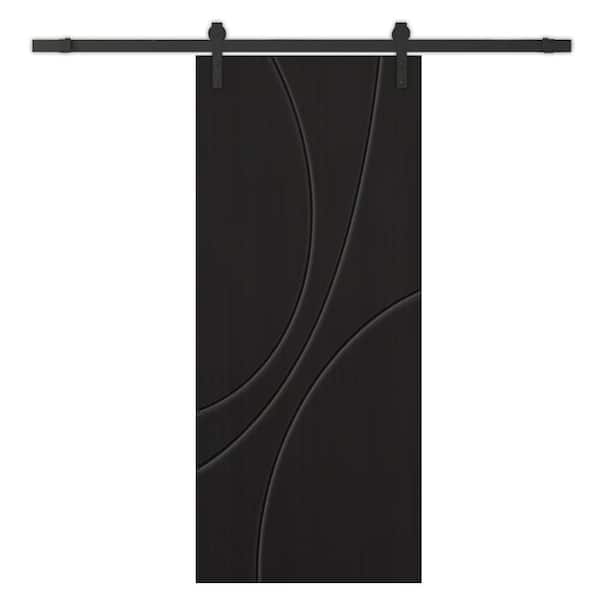 CALHOME 36 in. x 96 in. Black Painted Composite MDF Paneled Interior Sliding Barn Door with Hardware Kit