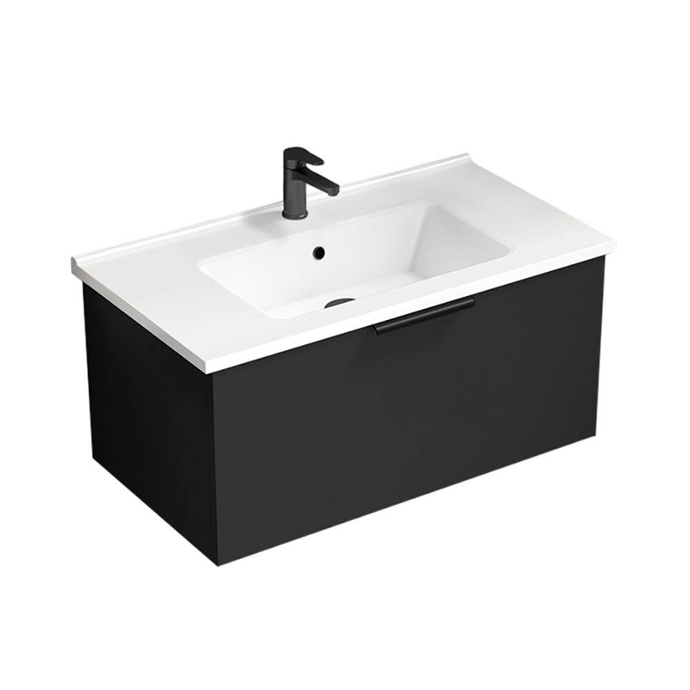 Bodrum 33.46 in. W x 17.72 in. D x 16.14 in . H Wall Mounted Bath Vanity in Matte Black with Vanity Top Basin in White price history on PriceWatchPro