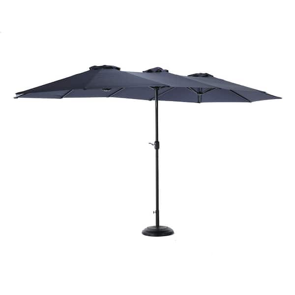 Unbranded Market Umbrella, 14.8 ft. Powder Coated Steel Market Double Sided Patio Umbrella in Navy Blue with Easy Crank