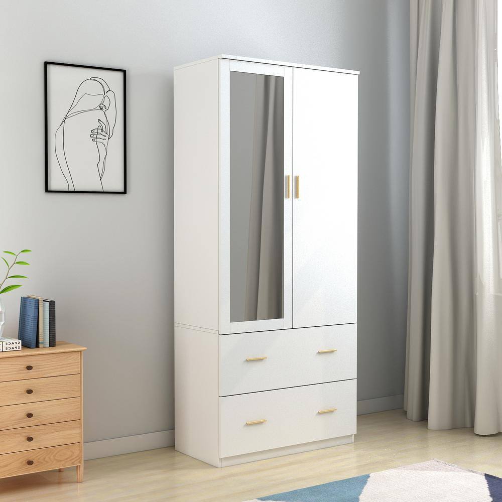 White Bedroom Armoire with 2-Drawers and 5-Shelves 31.5 in. L x 16.4 in. W x 72.0 in. H - thumbnail 6