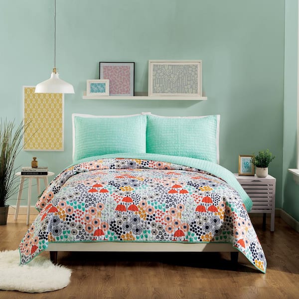 Full/Queen Teen Modern Luxe Floral Comforter Set Pink/Gray/Blue - Makers  Collective