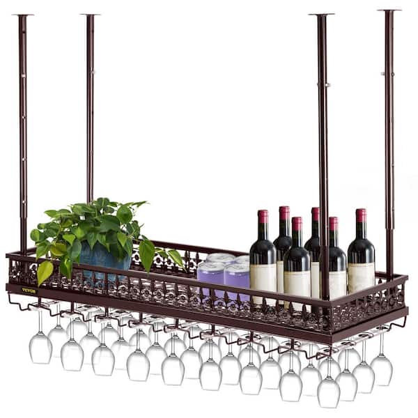 VEVOR 36-Bottle Ceiling Wine Glass Rack 35.8 in. x 13 in. Coppery Hanging Wine Glass Rack Hanging Wine Rack Cabinet