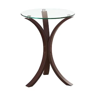 15.75 in. Brown and Clear Round Tempered Glass Accent Table