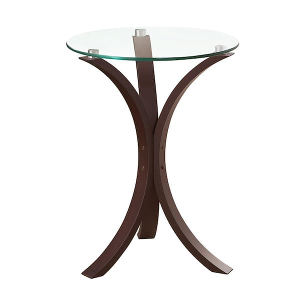 Benjara 15 75 In Brown And Clear Round Tempered Glass Accent Table Bm160136 The Home Depot