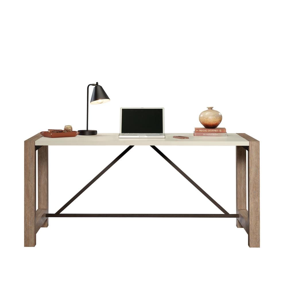 Pebble White and Brushed Oak Executive Desk with Drawer