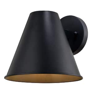 Smith 1 Light Textured Black Contemporary Indoor-Outdoor Wall Sconce Metal Shade
