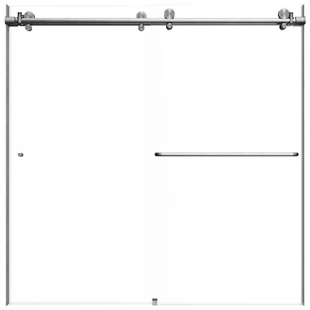 Eclipse 60" Frameless Brushed Nickel Sliding Tub Door with Clear Glass