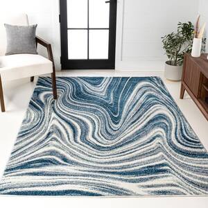 Eleni Turquoise/Cream 3 ft. x 5 ft. Contemporary Glam Abstract Marble Area Rug