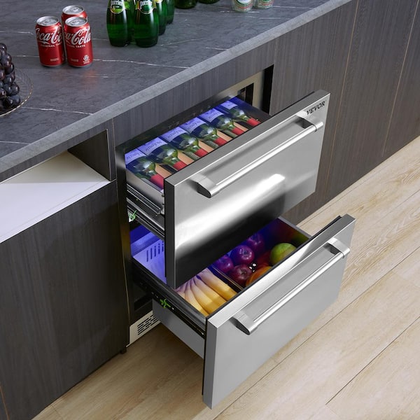24 in. Undercounter Refrigerator 2 Drawer Wine Refrigerator with Different Temperature 4.87 cu. ft. Capacity