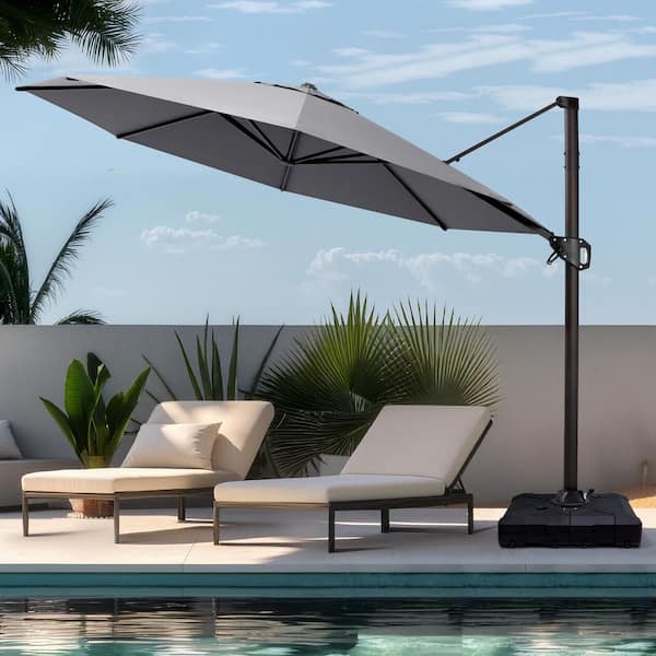 11 ft. Octagon Aluminium 360° Rotation Cantilever Tilt Outdoor Patio Umbrella in Dark Gray With Wheeled Base